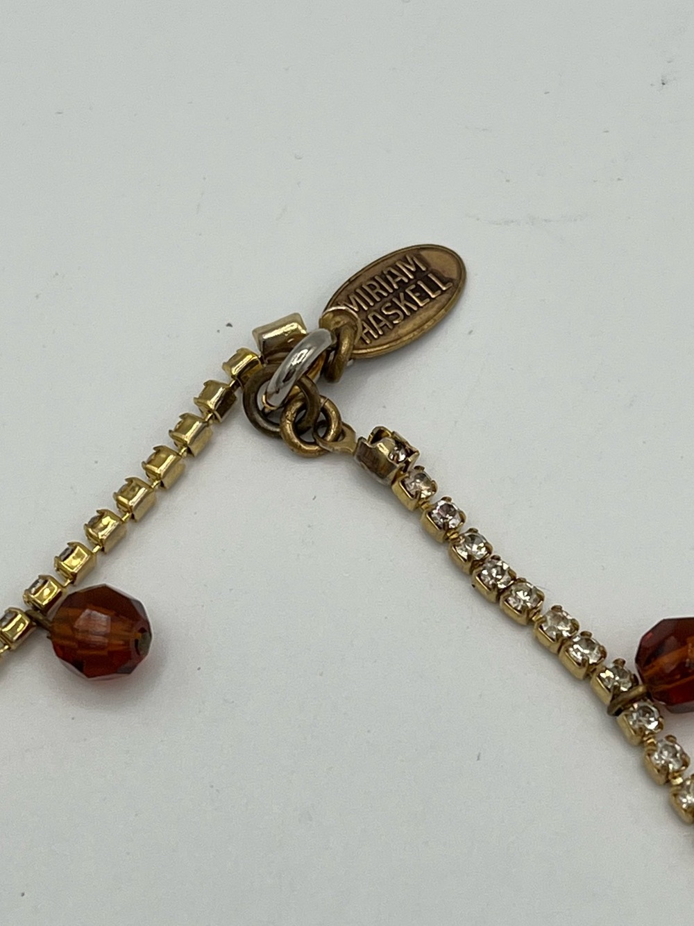 Signed Miriam Haskell Vintage Jewelry Set Gold Amber Rhinestone Demi-Parure - Picture 3 of 8
